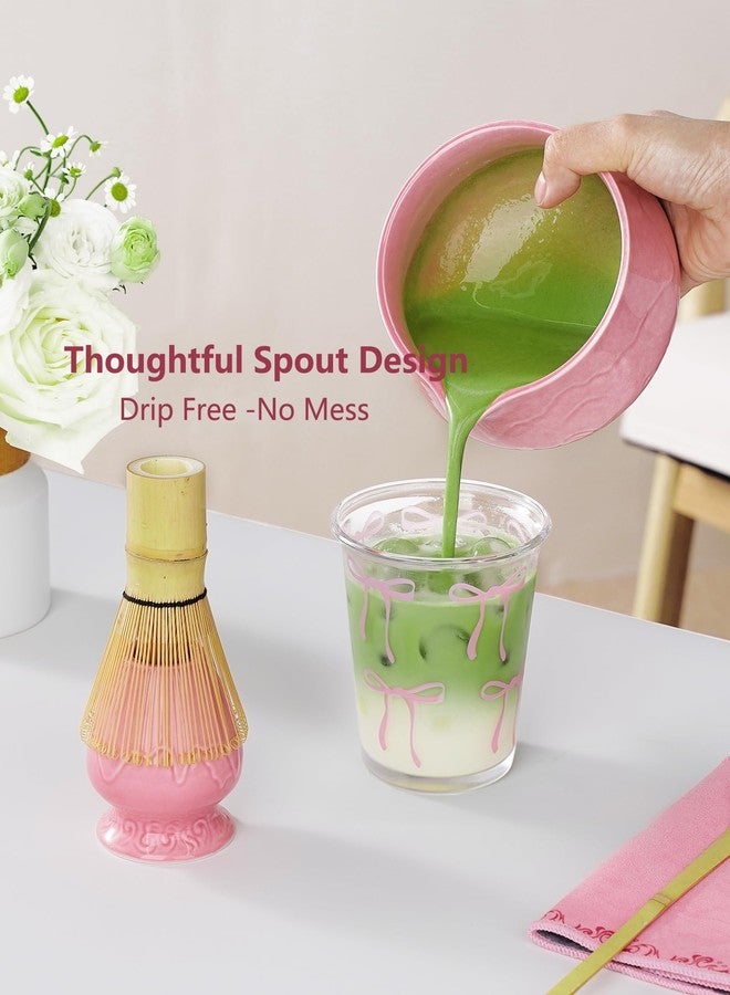 ZENS Pink Matcha Set, Matcha Whisk Set Includes Ceramic Bowl, Matcha Whisk and Chasen Holder, Bamboo Scoop-Tea Towel, 5pcs Matcha Kit Set for Matcha Lovers, Sakura Pink - Image 5
