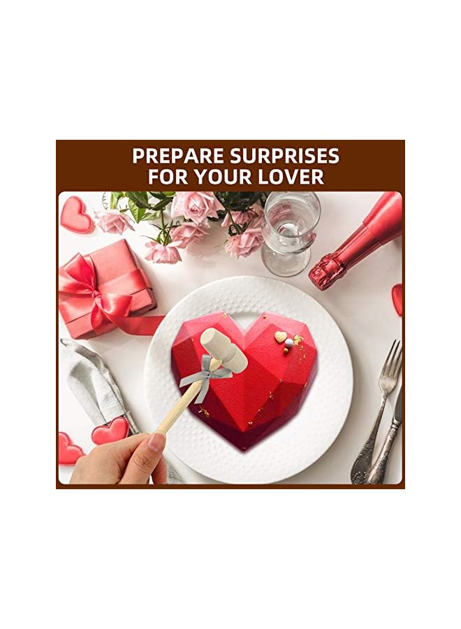 S-TOP 6 Pieces Diamond Heart Silicone Mold, 8.7 Inch Heart Shape Mold 8 Cavities Chocolate Cake Molds 2 Pieces Silicone Letter Number Molds and 2 Pieces Hammers for DIY Candy Mousse Cake Tools - Image 3
