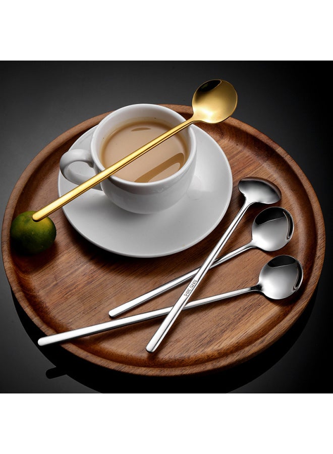 304 Stainless Steel Small Spoon High Color Value Golden Round Spoon Bird's Nest Spoon Mixing Spoon Coffee Spoon Lotus Root Starch Spoon Honey Spoon-Specifications:304 Steel-silver 17cm  - Image 4