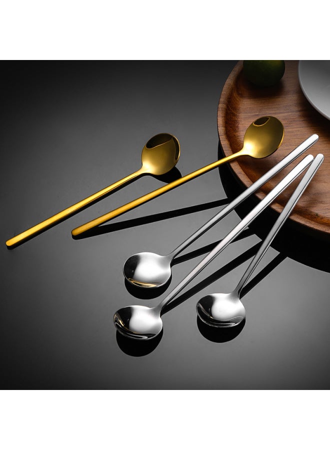 304 Stainless Steel Small Spoon High Color Value Golden Round Spoon Bird's Nest Spoon Mixing Spoon Coffee Spoon Lotus Root Starch Spoon Honey Spoon-Specifications:304 Steel-silver 17cm  - Image 5