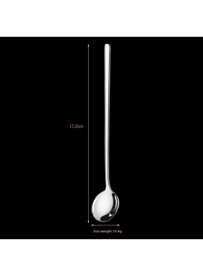 304 Stainless Steel Small Spoon High Color Value Golden Round Spoon Bird's Nest Spoon Mixing Spoon Coffee Spoon Lotus Root Starch Spoon Honey Spoon-Specifications:304 Steel-silver 17cm  - Image 1