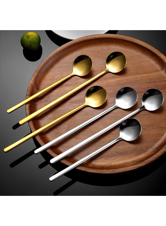 304 Stainless Steel Small Spoon High Color Value Golden Round Spoon Bird's Nest Spoon Mixing Spoon Coffee Spoon Lotus Root Starch Spoon Honey Spoon-Specifications:304 Steel-silver 17cm  - Image 2