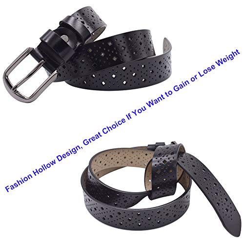 VONSELY Hollow Leather Belts for Women, Soft Leather Womens Belts with Pin Buckle (1.3inch Wide Black) - Image 5