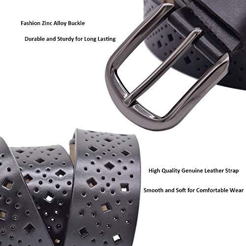 VONSELY Hollow Leather Belts for Women, Soft Leather Womens Belts with Pin Buckle (1.3inch Wide Black) - Image 2