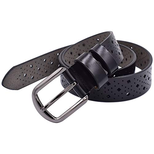 VONSELY Hollow Leather Belts for Women, Soft Leather Womens Belts with Pin Buckle (1.3inch Wide Black) - Image 4