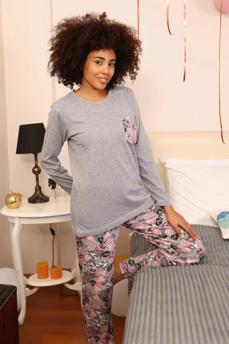اكبينيز Women's Long Sleeve Combed Cotton Pajama Set 4195