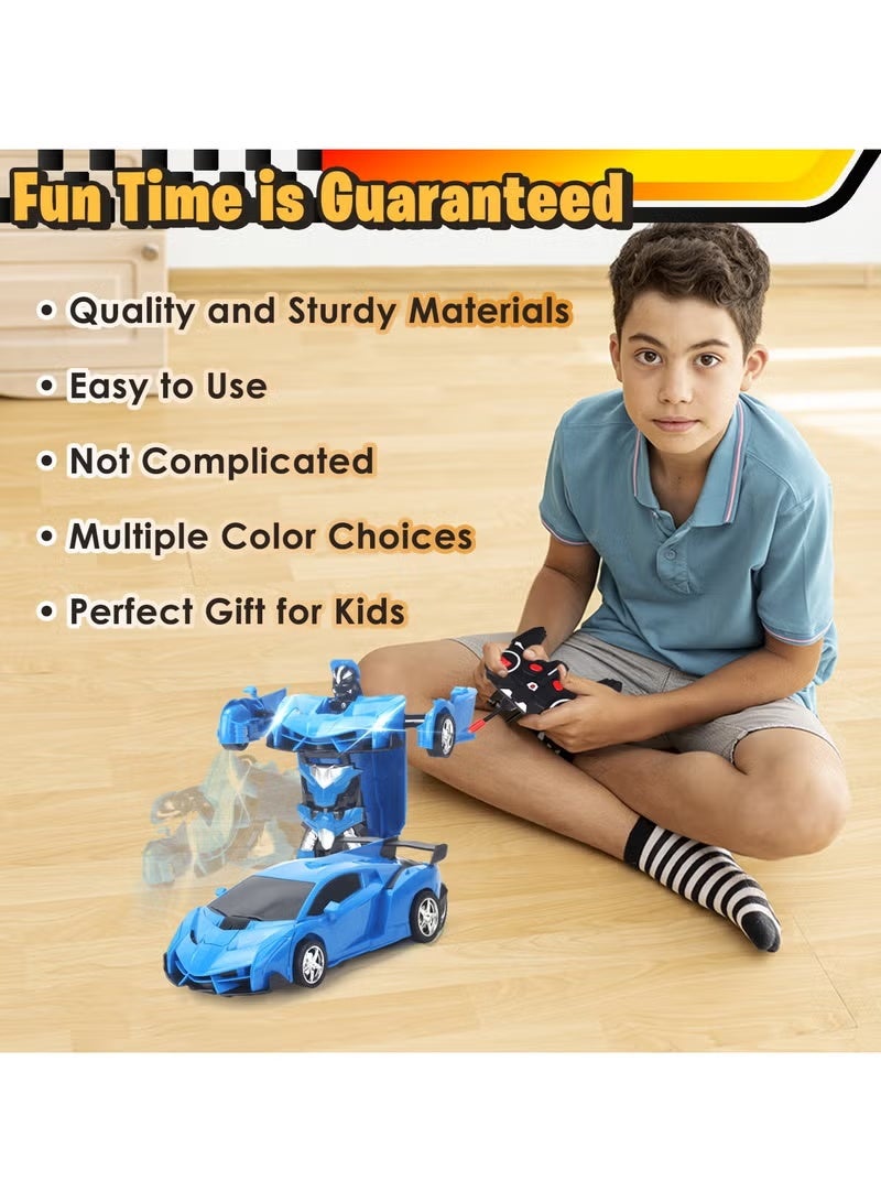 JAJEEK Remote Control Transforming Robot Car Toy with One-Button Deformation, 360° Drifting Action, Electronic RC Vehicle with Lights, Blue - Image 4