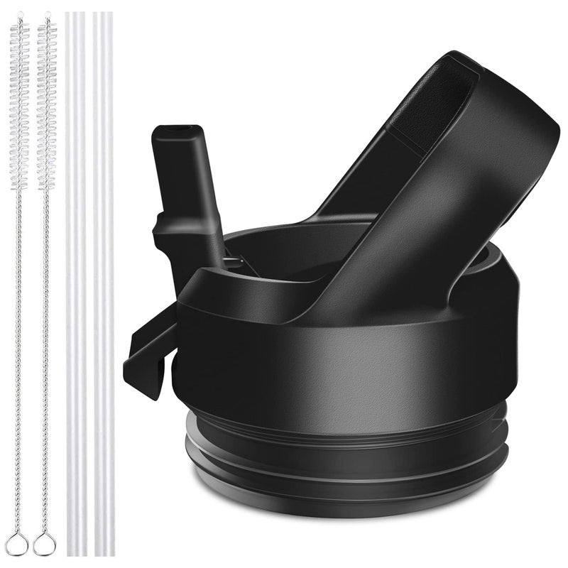 AIPENQ Straw Cap for YETI Rambler Bottle and RTIC Bottle, Straw Lid with 2 Straws and 2 Brushes (Black)  - Image 1