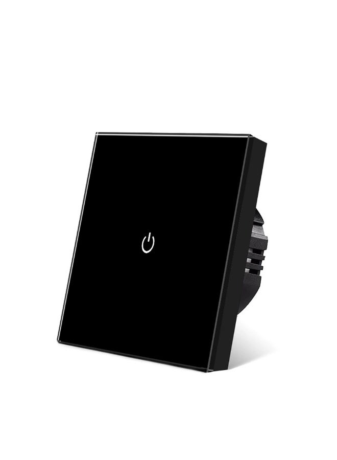 UBARO  86 Type Tempered Glass Smart Touch Wall Switch, Single Live Wire Embedded Flush Mount 1 Gang Black Panel Black Shell - Image 1