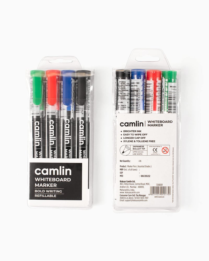 Camlin Pb White Board Marker - Pack of 4 Assorted Colors (Black, Blue, Red, Green) - Image 2