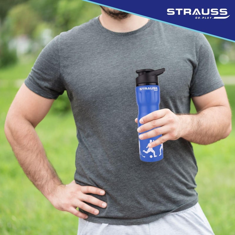 STRAUSS زجاجة ماء من الفولاذ المقاوم للصدأ، 750 مل | 100% مانعة للتسرب | صديقة للبيئة وخالية من BPA | زجاجة ماء للجيم، المنزل، التنزه، الرحلات والسفر | مثالية للبنات، الأولاد والأطفال، (أزرق) - Image 5