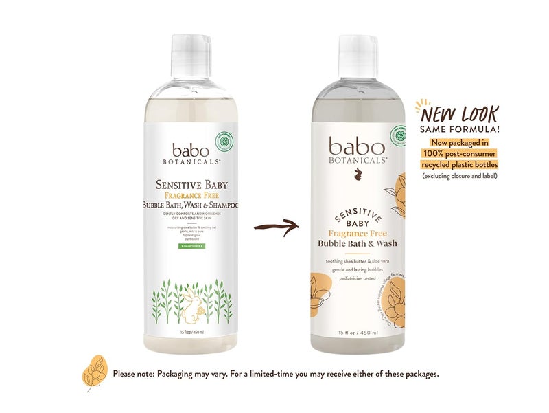 Babo Botanicals Sensitive Baby FragranceFree 2in1 Bubble Bath Wash Shea Butter Calendula Oat Vegan EWG Verified For Babies Kids - Image 2