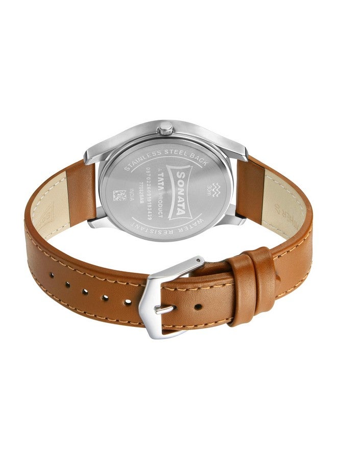 سوناتا ساعة سوناتا كوارتز أنالوج مع مينا سوداء وسوار جلدي للرجال - NS77082SL08W - Image 4