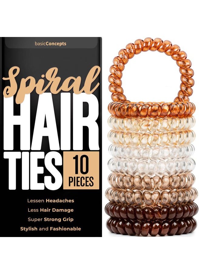 BASIC CONCEPTS Spiral Hair Ties (10 Pieces), Coil Ponytail Holders for Women's Thick Hair, No Crease Plastic Ties for All Hair Types (Assorted Colors)  - Image 1