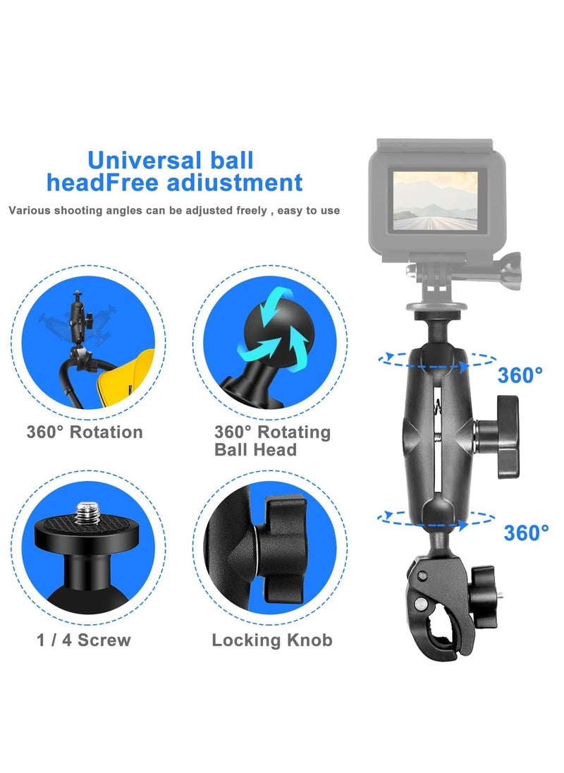 Motorcycle Mount for Insta360 One X Series and GoPro Hero, Dual Ball Handlebar Action Camera Mount (Black)