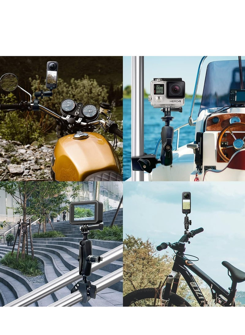 Motorcycle Mount for Insta360 One X Series and GoPro Hero, Dual Ball Handlebar Action Camera Mount (Black)