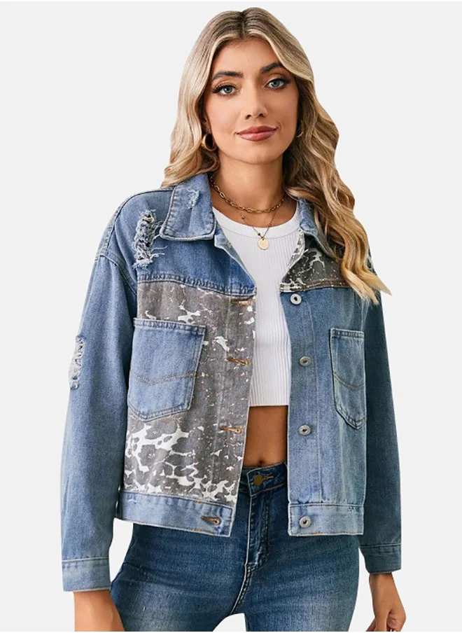 يونيكي Blue Collared Long Sleeve Denim Jacket