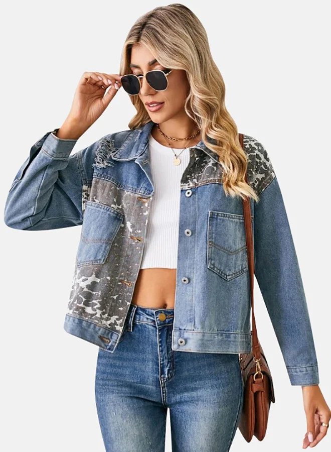 YUNIQEE Blue Collared Long Sleeve Denim Jacket