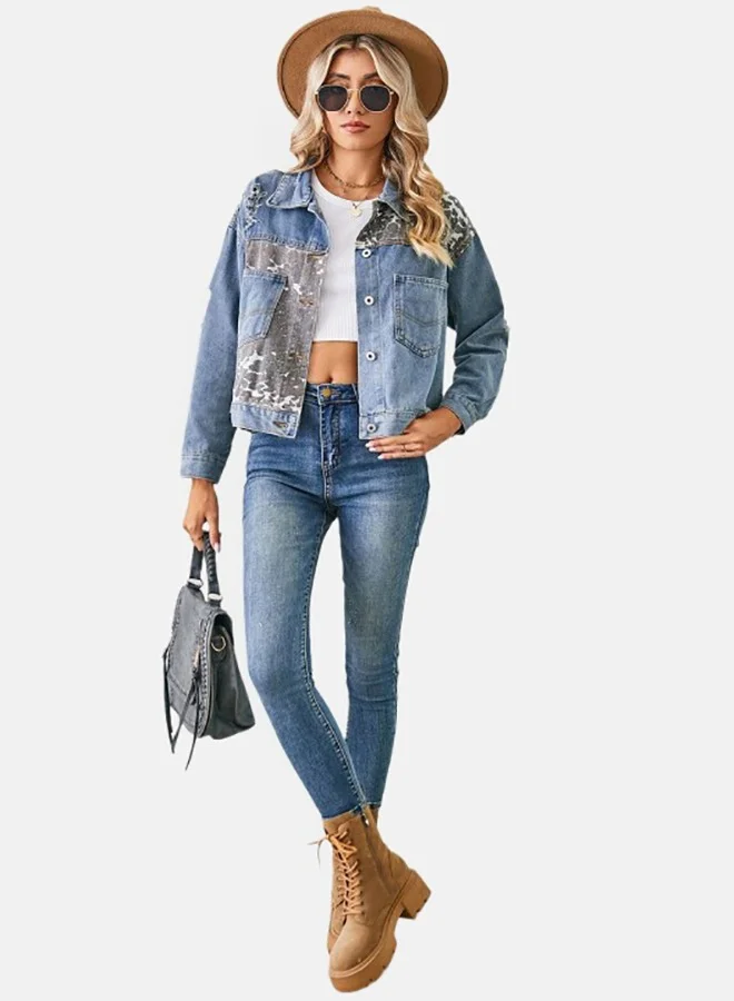 YUNIQEE Blue Collared Long Sleeve Denim Jacket