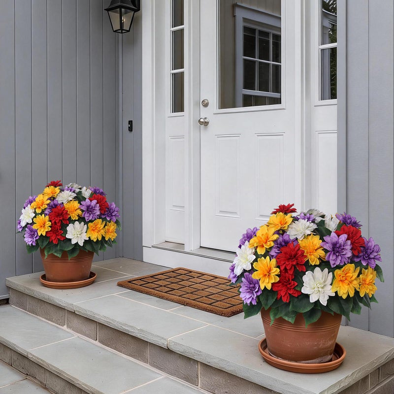 VIERENA 8 Bundles Artificial Dahlia Flowers for Outdoors Spring Summer Decor, No Fade Silk Flower Faux Dahlias Plant Arrangement for Home Garden Balcony Farmhouseï¼ˆMixed Colorï¼‰ - Image 2