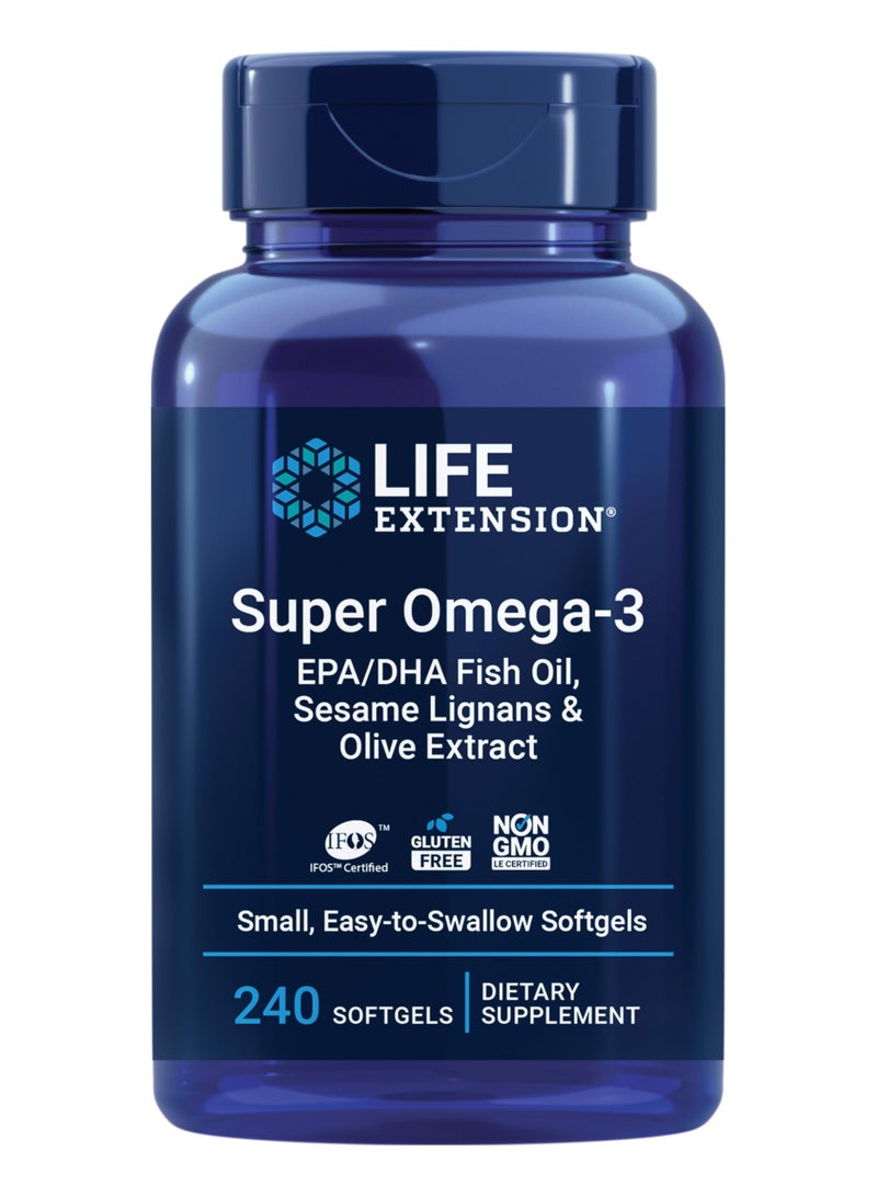Life Extension Super Omega-3 EPA/DHA Fish Oil, Sesame Lignans & Olive Extract – Heart Health, Brain Health, Inflammation Health Support, Gluten-Free, Easy to Swallow, Non-GMO, 240 Softgels - Image 1