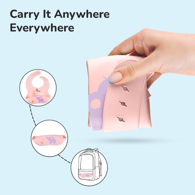 R for Rabbit مريلة سيليكون ر من رابيت سافاري لتغذية الأطفال خالية من BPA، مريلة أطفال بأحزمة قابلة للتعديل، جيب طعام مدمج خالي من الفوضى، مقاومة للماء، قابلة للغسل وإعادة الاستخدام مثالية للأطفال من 6 إلى 36 شهرًا (خوخ) - Image 5