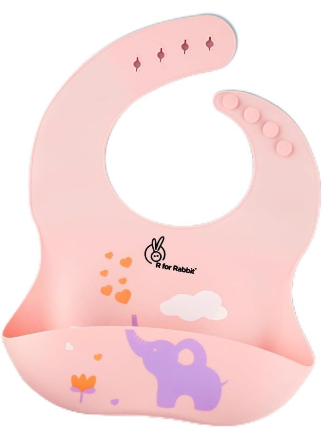 R for Rabbit مريلة سيليكون ر من رابيت سافاري لتغذية الأطفال خالية من BPA، مريلة أطفال بأحزمة قابلة للتعديل، جيب طعام مدمج خالي من الفوضى، مقاومة للماء، قابلة للغسل وإعادة الاستخدام مثالية للأطفال من 6 إلى 36 شهرًا (خوخ) - Image 1