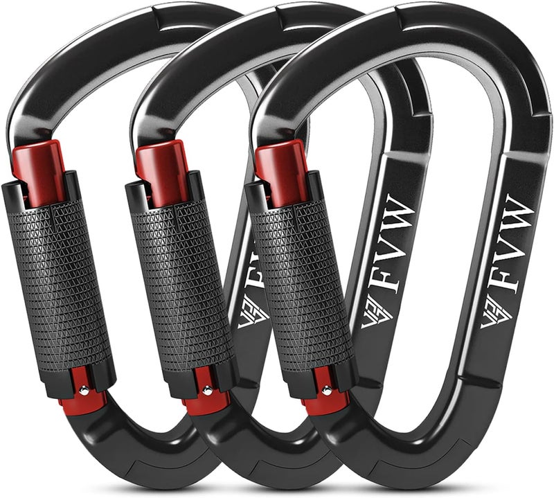 FVW Auto Locking Rock Climbing Carabiner Clips, UIAA Certified Professional 25KN (5620 lbs) Heavy Duty Caribeaners for Rappelling Swing Rescue & Gym etc,Large Carabiners,D-Shaped - Image 1