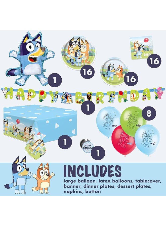 Unique Bluey Birthday Party Supplies | Bluey Party Supplies | Bluey Birthday Decorations | Bluey Party Decorations | With Bluey Balloons, Banner, Tablecover, Bluey Plates, Bluey Napkins, Button - Image 2