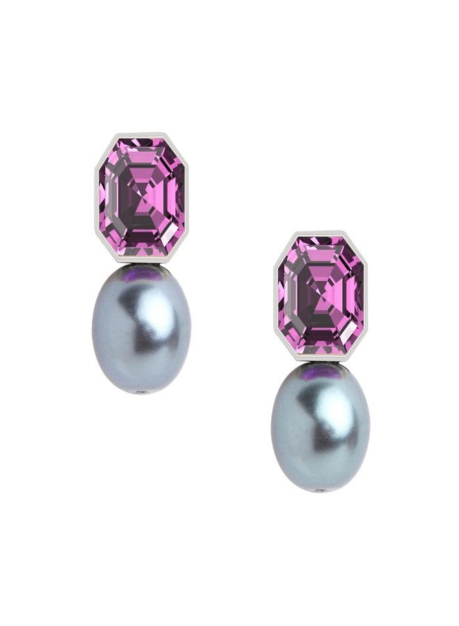 MINUTIAE Purple Amethyst Tourmaline With Grey Pearl Ear Tops Stud Earring for Women and Girls(White Gold Plated) - Image 1