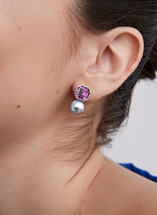MINUTIAE Purple Amethyst Tourmaline With Grey Pearl Ear Tops Stud Earring for Women and Girls(White Gold Plated) - Image 5