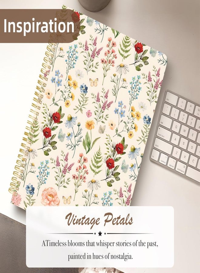 Stanoha Cute Spiral Notebook journal A4 Aesthetic Pretty Design for Women Girls Kawaii with Pocket, 8.5 x 11 inch, Lined, Plant Flower - Image 3