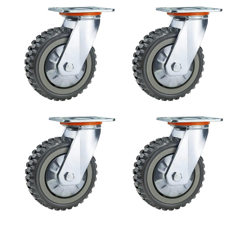 THOISEWELT THOISEWELT Swivel Caster Wheels Heavy Duty Industrial Wheel AntiSkid Rubber Rigid Plate No Noise 360 Degree Air Tire 4 x 2 Inches  - Image 1