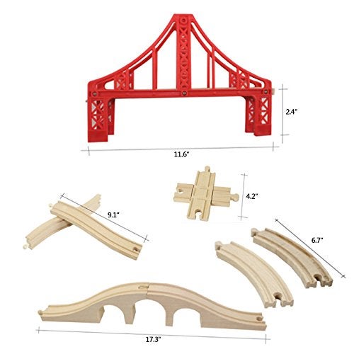 OrgMemory Wooden Train Bridges, Crossing Track Bridge, Wooden Train Track Accessories, Wood Train Tracks, Train Tracks Compatible with All Major Brands, Wood Toys for Girls & Boys - Image 2
