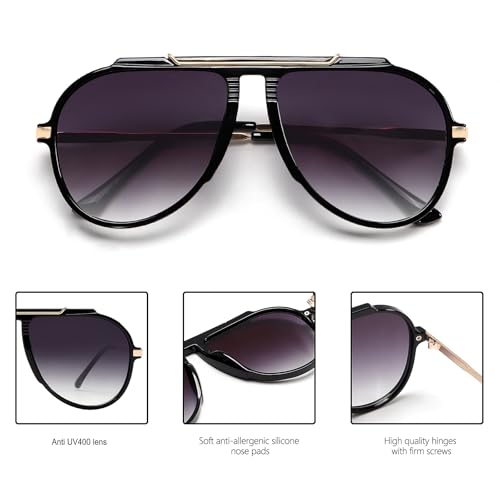 GUVIVI Oversized Aviator Sunglasses for Women Men 2026 70s Retro Gold Metal Sun Glasses Tangle Free Square Aviators - Image 4