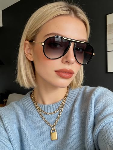 GUVIVI Oversized Aviator Sunglasses for Women Men 2026 70s Retro Gold Metal Sun Glasses Tangle Free Square Aviators - Image 3