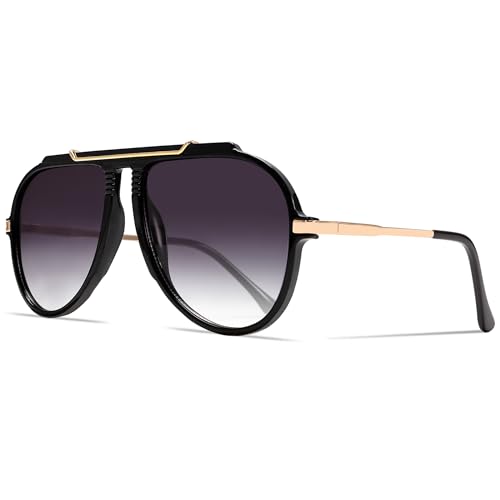 GUVIVI Oversized Aviator Sunglasses for Women Men 2026 70s Retro Gold Metal Sun Glasses Tangle Free Square Aviators - Image 1