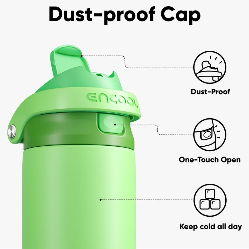 ENCOOL Leakproof Insulated Water Bottle with Straw Dual-Sip Water Bottle Bag-Safe Design for Work, Commute & Gym â€“ Keeps Drinks Cold All Day, 24 oz, Algae Green - Image 2