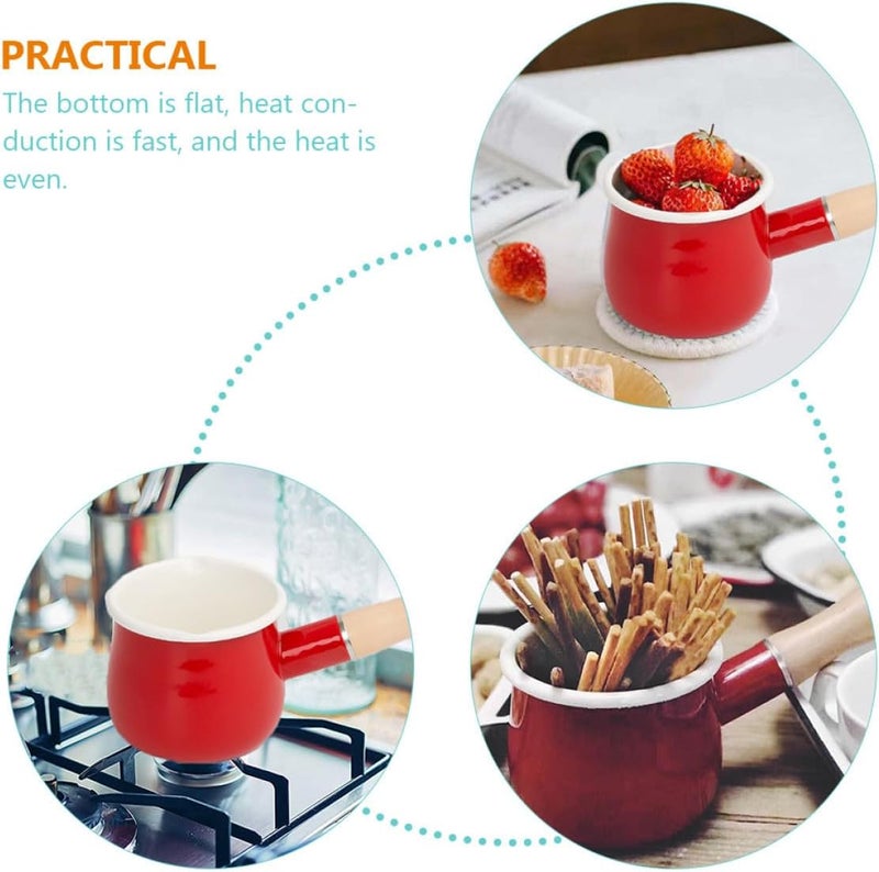 Healeved Japanese Style Enamel Milk Pan Red 1.2l Food Saucepan with Handle Kitchen Enamelware Assisted Food Pot Anti-scald - Image 5