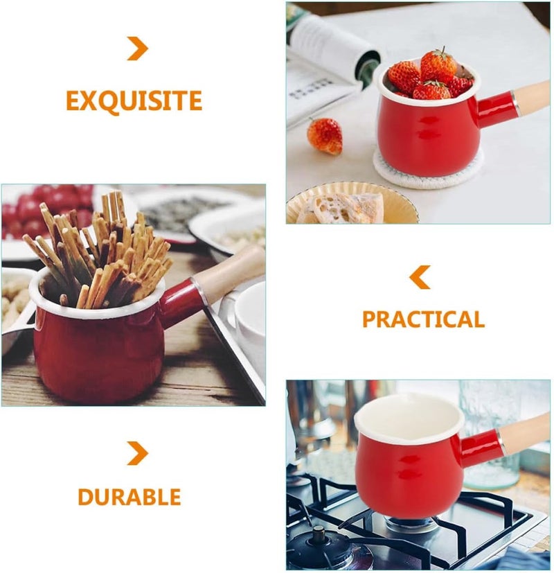 Healeved Japanese Style Enamel Milk Pan Red 1.2l Food Saucepan with Handle Kitchen Enamelware Assisted Food Pot Anti-scald - Image 3