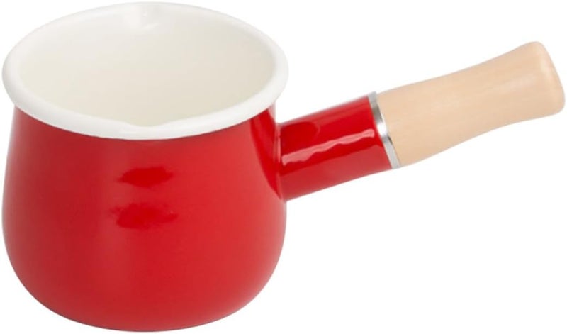 Healeved Japanese Style Enamel Milk Pan Red 1.2l Food Saucepan with Handle Kitchen Enamelware Assisted Food Pot Anti-scald - Image 1