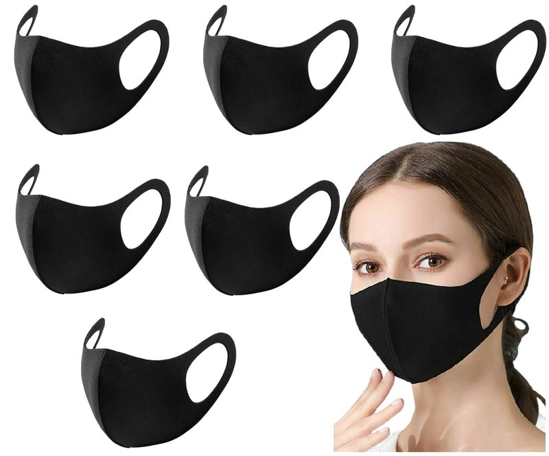 Bildos Anti-Pollution Reusable and Washable Face Mask for Adult, Unisex, Soft Breathable Fabric (Black) - Pack of 6 - Image 1