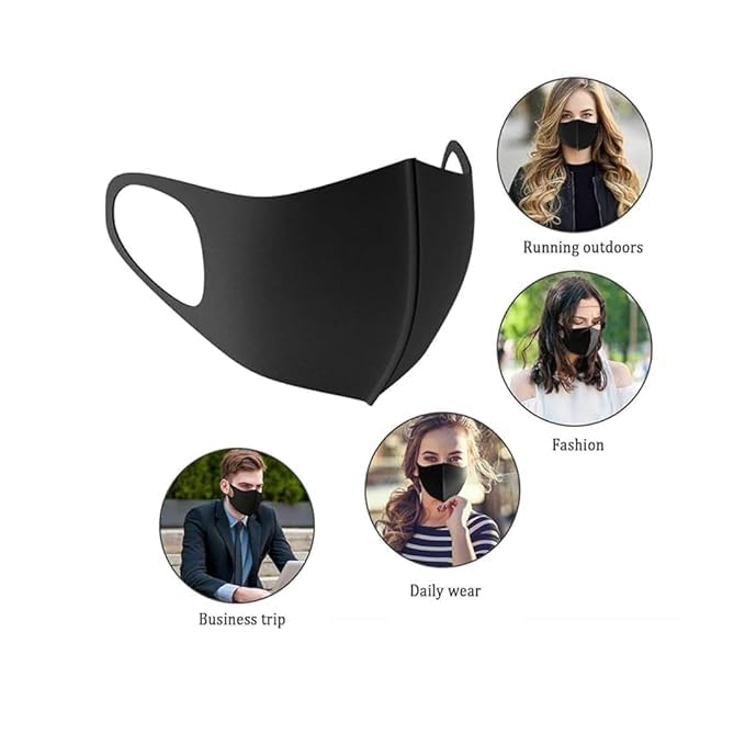 Bildos Anti-Pollution Reusable and Washable Face Mask for Adult, Unisex, Soft Breathable Fabric (Black) - Pack of 6 - Image 2