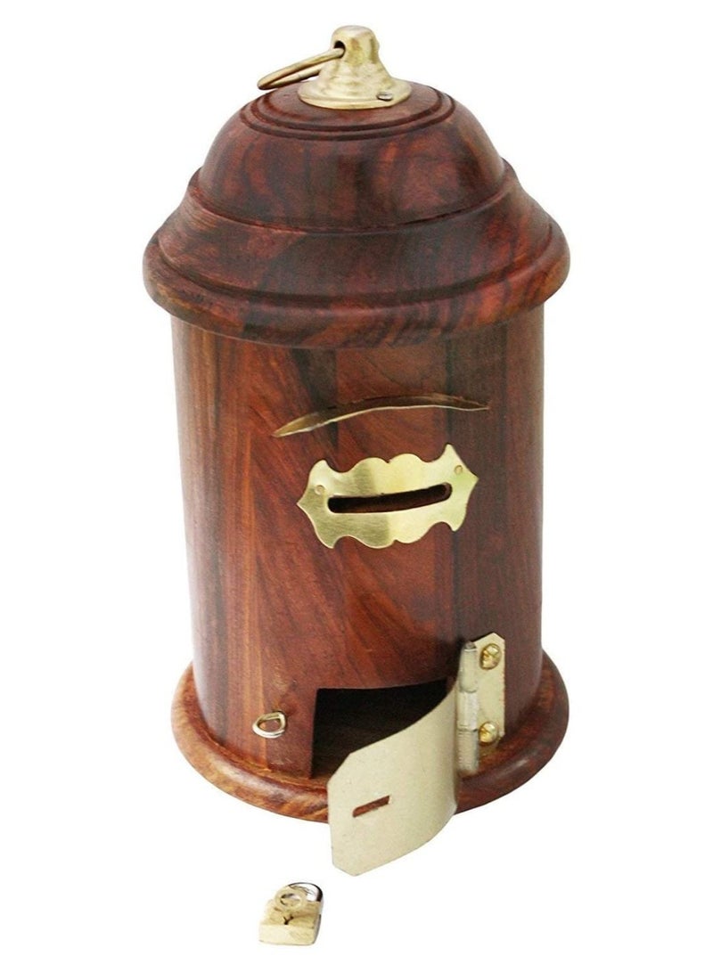 QUESERA Wooden Money Bank Safe Kid Post Office Shape Piggy Bank for Adults Travel Fund Vacation Fund with Lock and Key - Image 3