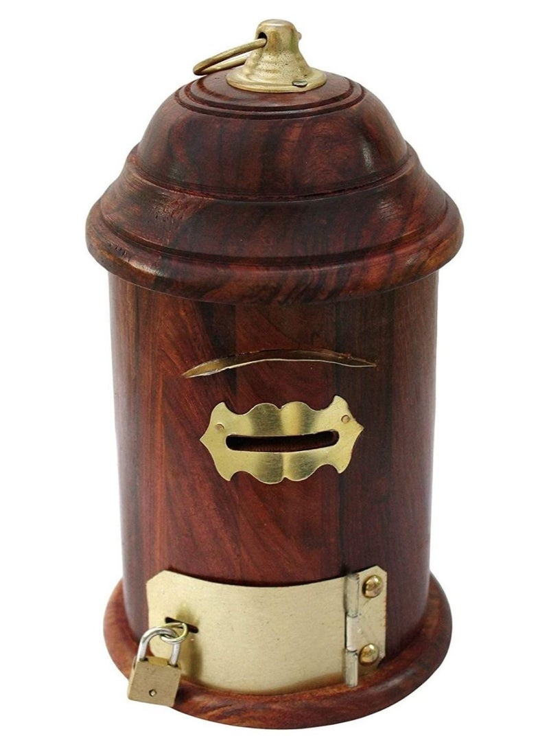 QUESERA Wooden Money Bank Safe Kid Post Office Shape Piggy Bank for Adults Travel Fund Vacation Fund with Lock and Key - Image 1