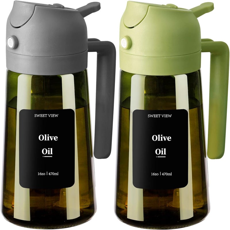 SWEET VIEW 2PCS Olive Oil Dispenser and Oil Sprayer – 16oz/470ml Glass Light-Proof Oil Pourer for Kitchen, Air Fryer, Cooking, Salad, and BBQ - Image 1