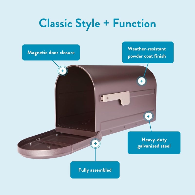ARCHITECTURAL MAILBOXES Roxbury™ Heavy Duty Steel Metal Post Mounted Mail Box for Outside, Rubbed Bronze, Large Curbside Mailbox with Magnetic Latch - Image 3