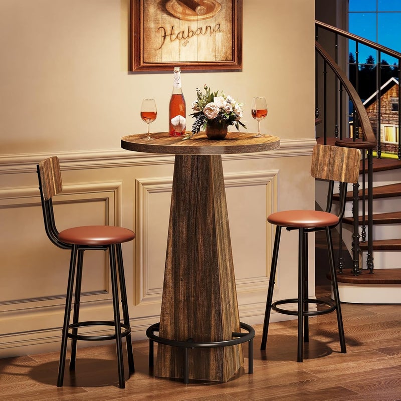 Tribesigns Bar Table, 95cm High Round Pub Table for Small Bars, Dining Room, Kitchen, Rustic Brown (Only Table) - Image 4