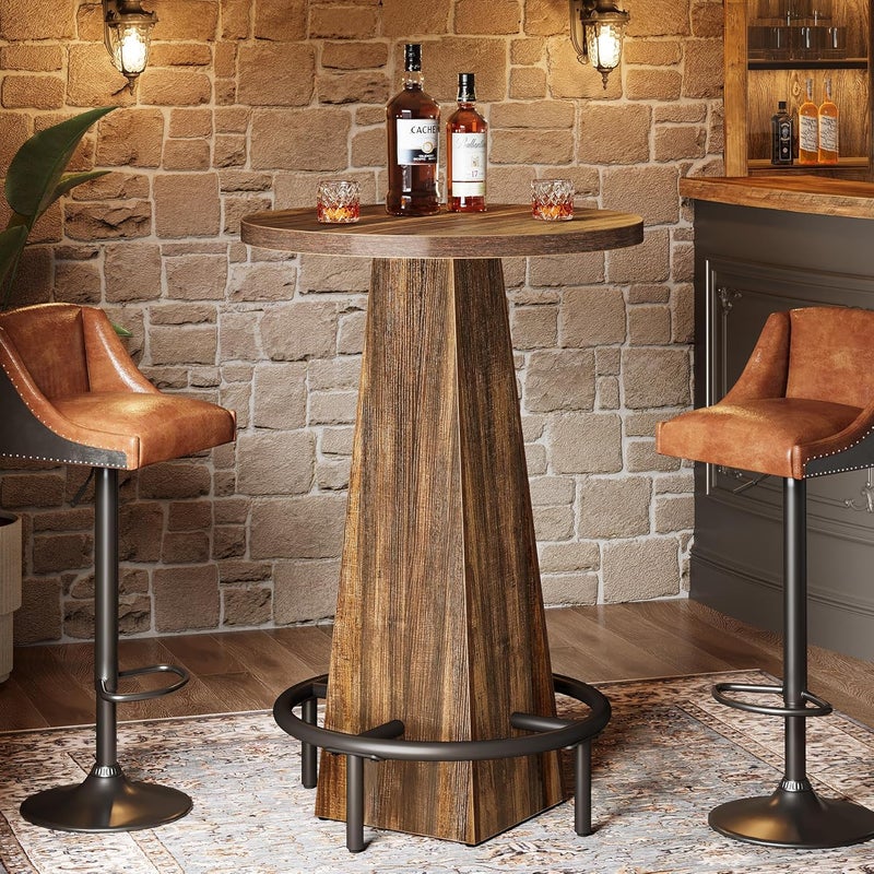 Tribesigns Bar Table, 95cm High Round Pub Table for Small Bars, Dining Room, Kitchen, Rustic Brown (Only Table) - Image 1
