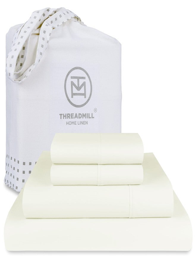 Threadmill 100% Cotton Sheets for Full Size Bed - 600 Thread Count Full Bed Sheets Set with 16” Deep Pocket - Sateen Weave 4-Piece Bedding Set with Cooling Effect, Ivory - Image 1